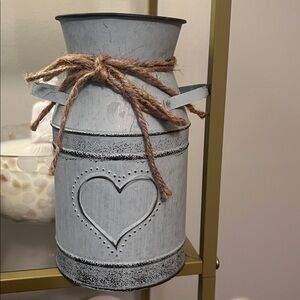 Rustic Gray Metal Vase with Heart Design
